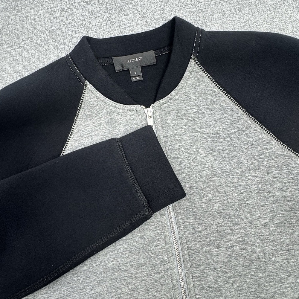 J. Crew Surf Varsity Neoprene Jacket Black‎ Gray Size 6 Full Zip Bomber